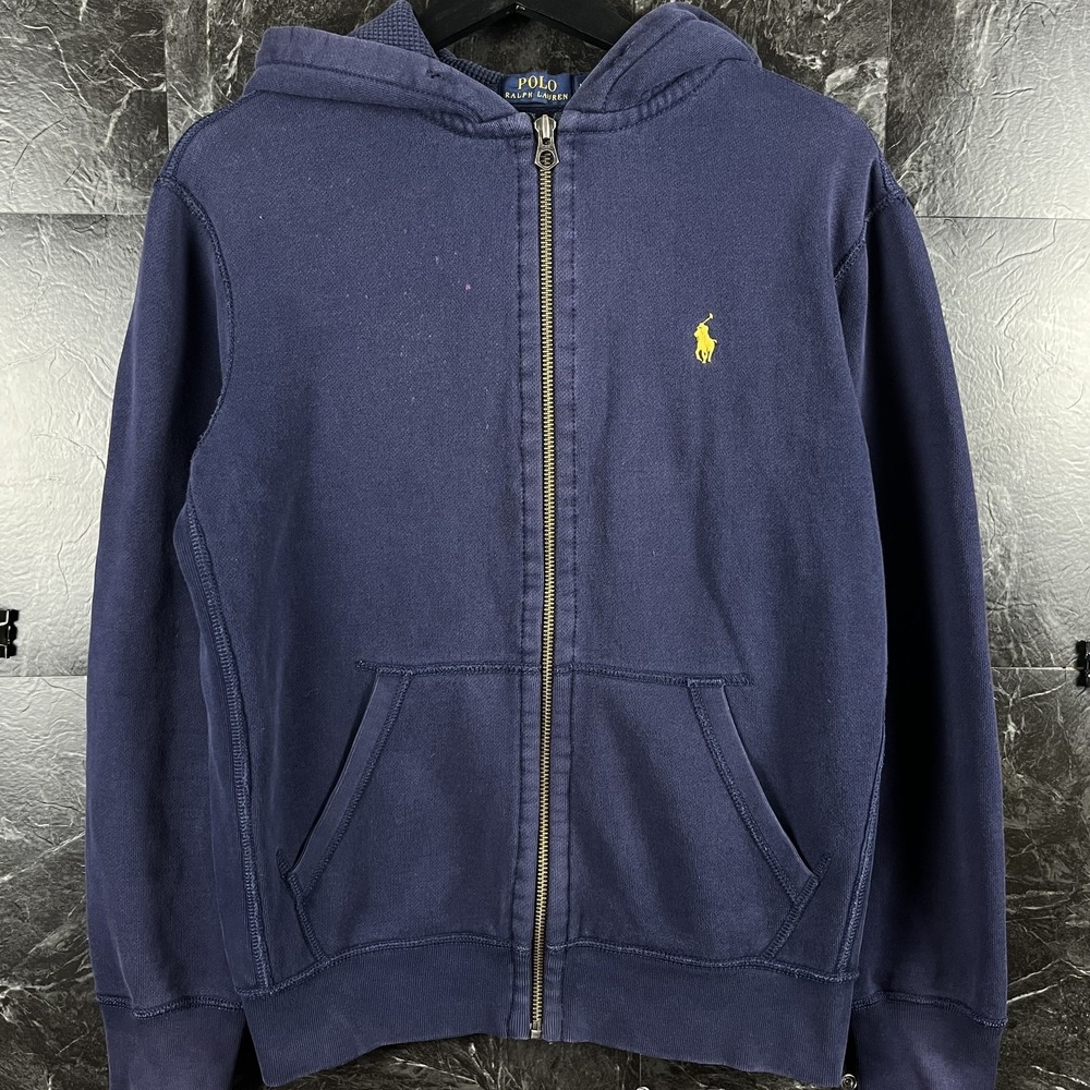 Polo Ralph Lauren Men's Blue Thermal Zip Hoodie Medium -Flaws